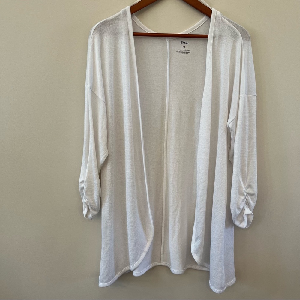 Evri Ruched Sleeve Long Open Front Lightweight Cardigan Coverup Size 1X